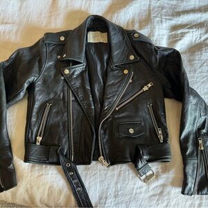 Cropped leather motorcycle jacket